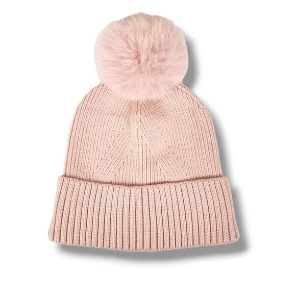 Vince Camuto Beanie Hat With Faux Fur Pom Pom Pale Pink Women's One Size - Picture 1 of 8
